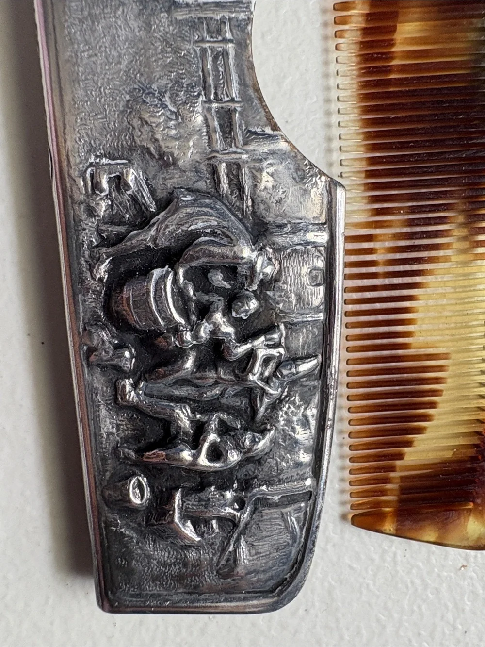 Sterling Silver Cover and Comb in Brown Tortoiseshell Pattern